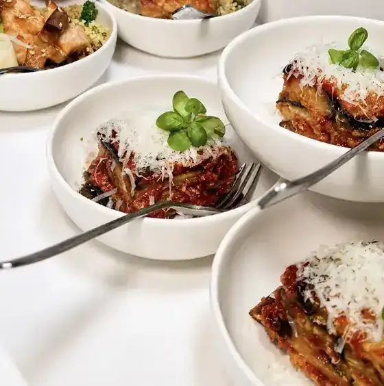 Vegetarian lasagne bowl food