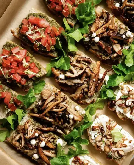 Crostini tray with wild mushrooms